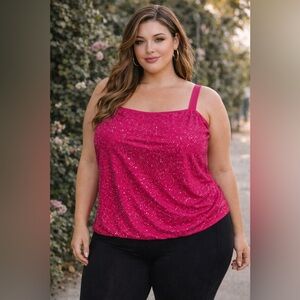 Queen of Sparkles Hot Pink Rhinestone Active Tank NWT 2XL Barbiecore Glam